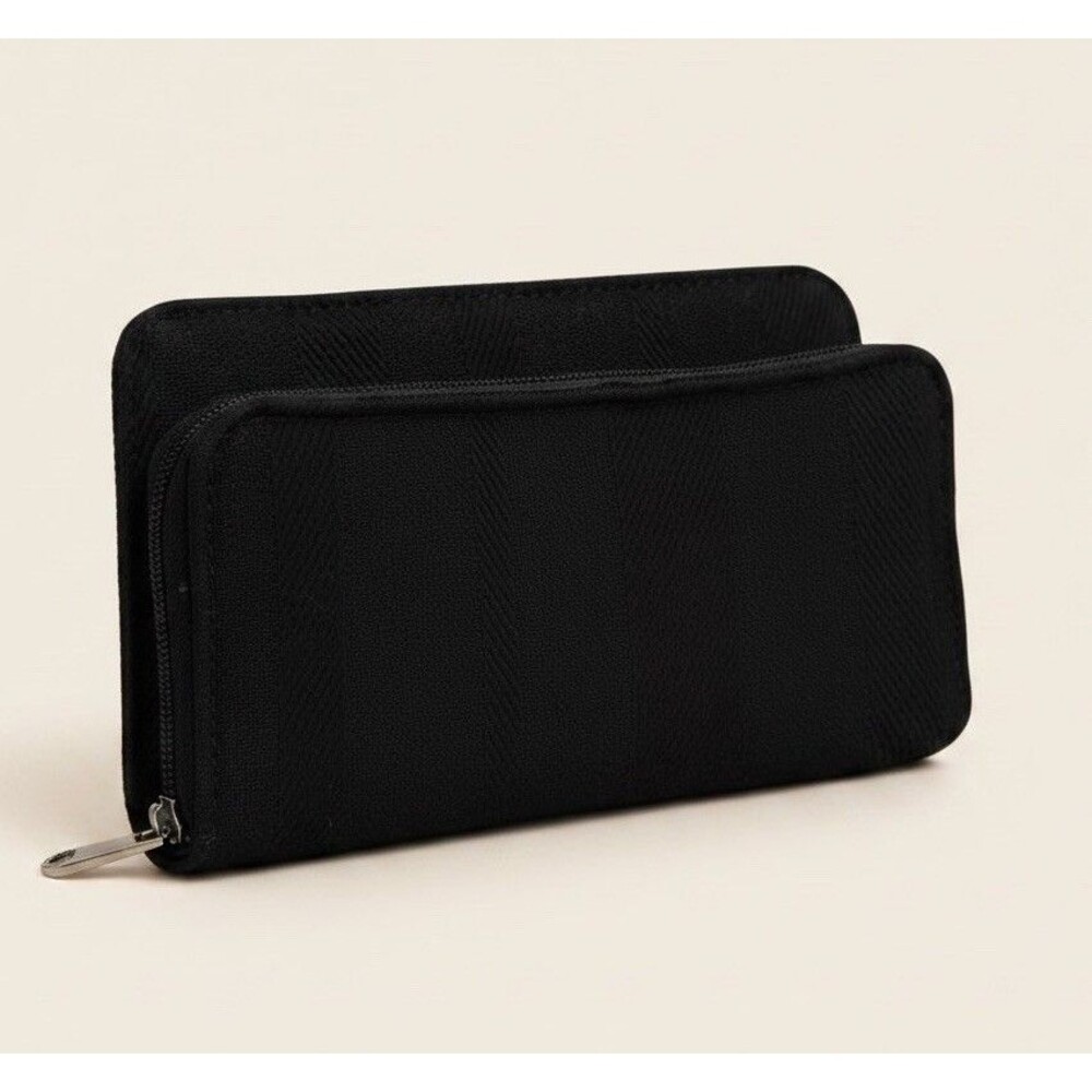 Thirty-One Fabric Wallet Black Zippered Card Slots Pen Strap Exterior Pocket EUC